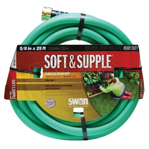 5/8 in ID x 25 ft L Garden Hose, Rubber Tube, Green